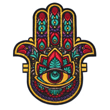 Load image into Gallery viewer, Hamsa Jewish symbol, Amulet of Happiness, Luck, Health, and Good Fortune Embroidery Patch

