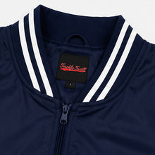 Load image into Gallery viewer, Premium Blank Varsity Bomber Jacket – Lightweight Polyester Baseball Navy Blue Jacket for Men & Women