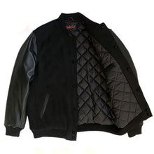 Load image into Gallery viewer, Varsity Premium Quality Plain Black Polyester Body &amp; Black PU Sleeve Jacket
