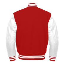 Load image into Gallery viewer, Varsity Premium Quality Plain Red Polyester Body &amp; White PU Sleeve Jacket
