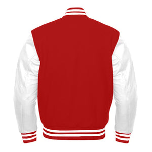 Varsity Premium Quality Plain Red Polyester Body & White PU Sleeve Jacket