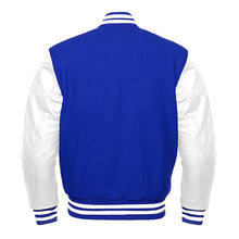 Load image into Gallery viewer, Varsity Premium Quality Plain Royal Blue Polyester Body & White PU Sleeve Jacket
