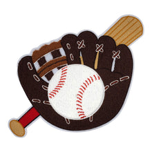 Load image into Gallery viewer, Baseball Glove, Baseball, and Bat Design Chenille Embroidery Patch