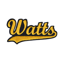 Load image into Gallery viewer, Varsity City Name Watts in Multicolor Embroidery Patch
