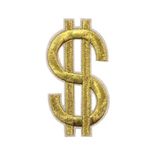 Load image into Gallery viewer, Dollar Sign in Gold and Silver Embroidery Patch