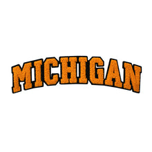 Load image into Gallery viewer, Varsity State Name Michigan in Multicolor Chenille Patch
