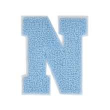 Load image into Gallery viewer, Letter Varsity Alphabets A to Z Baby Blue Chenille & White Felt 4 Inch