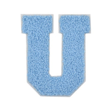 Load image into Gallery viewer, Letter Varsity Alphabets A to Z Baby Blue Chenille & White Felt 4 Inch