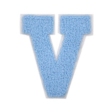 Load image into Gallery viewer, Letter Varsity Alphabets A to Z Baby Blue Chenille & White Felt 4 Inch