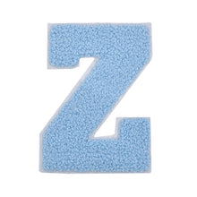 Load image into Gallery viewer, Letter Varsity Alphabets A to Z Baby Blue Chenille & White Felt 4 Inch