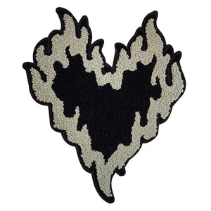 Black Heart Flame Chenille Patch