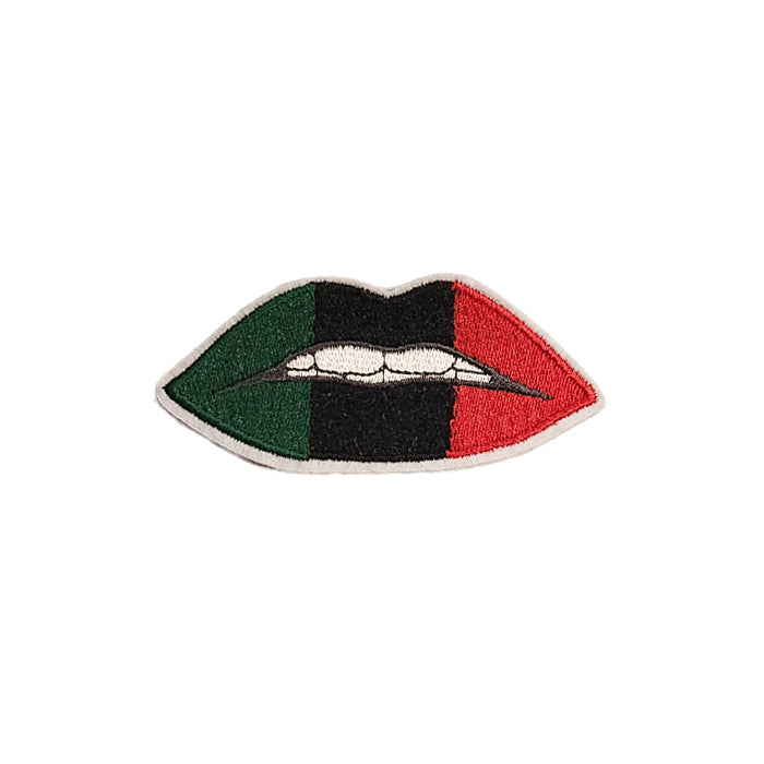 Green Black Red Lips Embroidery Patch