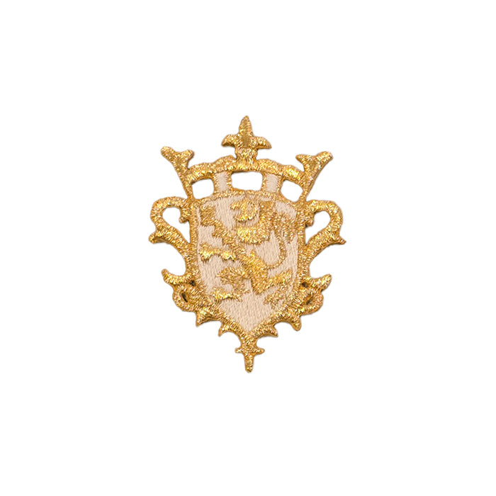 Golden Lion Inlay Crest Crown Medallion Design Embroidery Patch in Multi Colors