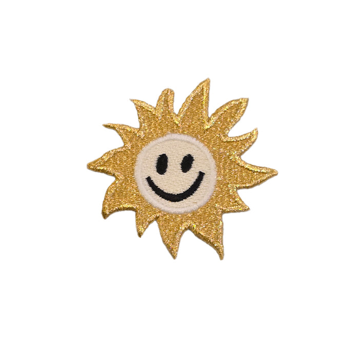 Gold Smiley Sun Embroidery Patch