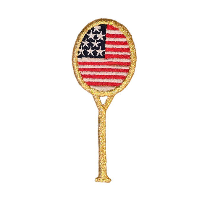 Patriotic Golden Tennis Racquet Design Embroidery Patch