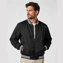 Load image into Gallery viewer, Premium Blank Varsity Bomber Jacket – Lightweight Polyester Baseball Black Jacket for Men &amp; Women
