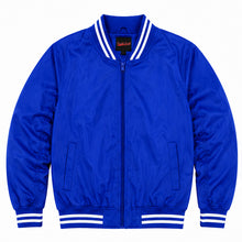 Load image into Gallery viewer, Premium Blank Varsity Bomber Jacket – Lightweight Polyester Baseball Royal Blue Jacket for Men &amp; Women
