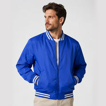 Load image into Gallery viewer, Premium Blank Varsity Bomber Jacket – Lightweight Polyester Baseball Royal Blue Jacket for Men &amp; Women
