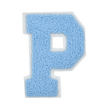 Load image into Gallery viewer, Letter Varsity Alphabets A to Z Baby Blue Chenille &amp; White Felt 2.5 Inch

