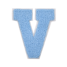 Load image into Gallery viewer, Letter Varsity Alphabets A to Z Baby Blue Chenille &amp; White Felt 2.5 Inch
