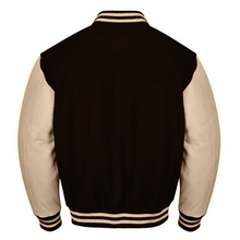 Load image into Gallery viewer, Varsity Premium Quality Plain Brown Polyester Body &amp; Tan PU Sleeve Jacket
