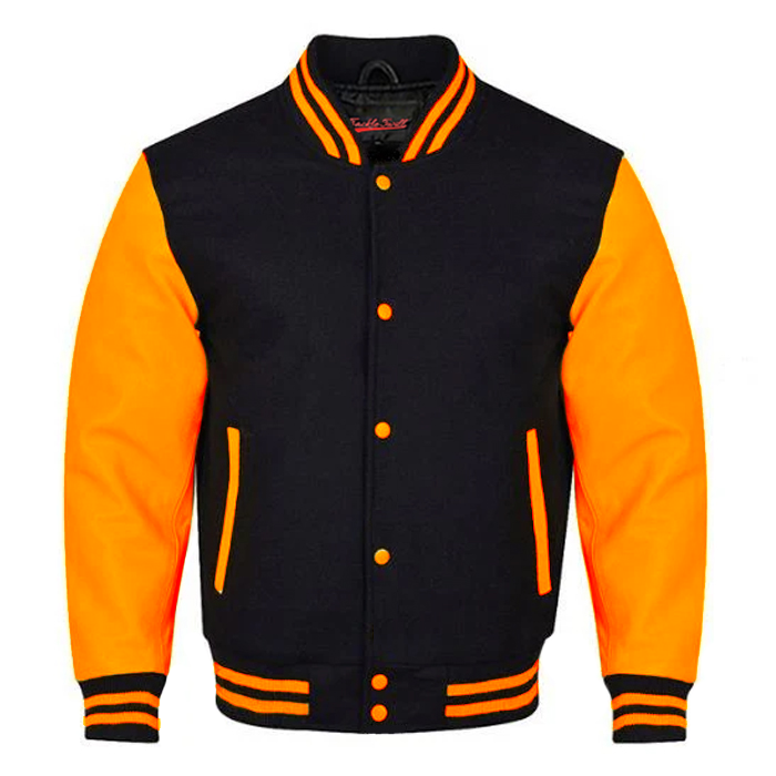 Varsity Premium Quality Plain Black Polyester Body & Orange PU Varsity Premium Quality Plain Black Polyester Body & Orange PU