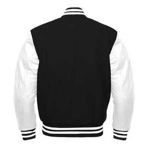 Varsity Premium Quality Plain Black Polyester Body & White PU Sleeve Jacket