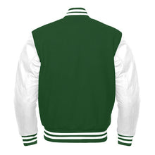 Load image into Gallery viewer, Varsity Premium Quality Plain Green Polyester Body &amp; White PU Sleeve Jacket
