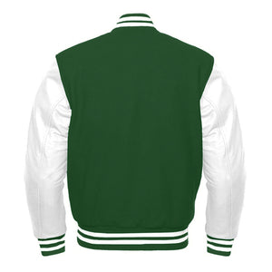 Varsity Premium Quality Plain Green Polyester Body & White PU Sleeve Jacket