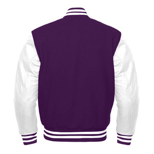 Varsity Premium Quality Plain Purple Polyester Body & White PU Sleeve Jacket