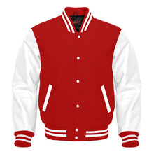 Load image into Gallery viewer, Varsity Premium Quality Plain Red Polyester Body &amp; White PU Sleeve Jacket
