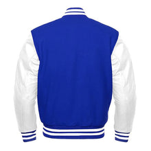 Load image into Gallery viewer, Varsity Premium Quality Plain Royal Blue Polyester Body &amp; White PU Sleeve Jacket
