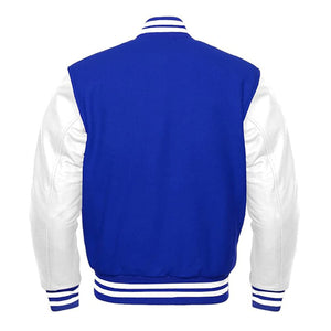 Varsity Premium Quality Plain Royal Blue Polyester Body & White PU Sleeve Jacket