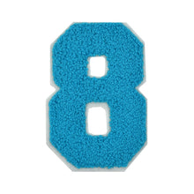 Load image into Gallery viewer, Varsity Number 0 to 9 Size 2.5, 4, 6, and 8 Inches Turquois Blue

