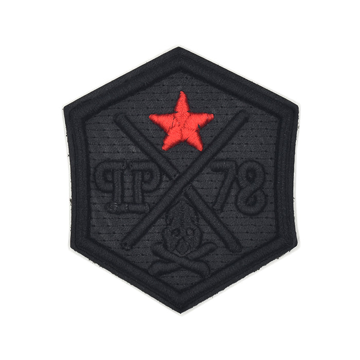 78 Red Sat Skull Hexagonal Embroidery Patch
