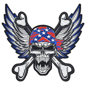 American Skull Feather Embroidery Patch