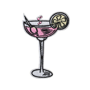 Pink Lemon Cocktail Glass Drink Embroidery Patch