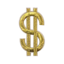 Load image into Gallery viewer, Dollar Sign in Gold and Silver Embroidery Patch
