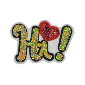 'Hi!' with Heart Sequins Patch